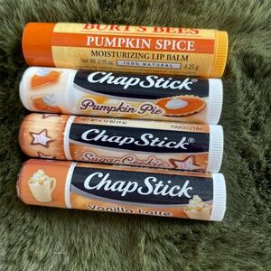 SET OF 4 SEASONAL CHAPSTICKS/BURT'S BEES LIP BALM NEW
